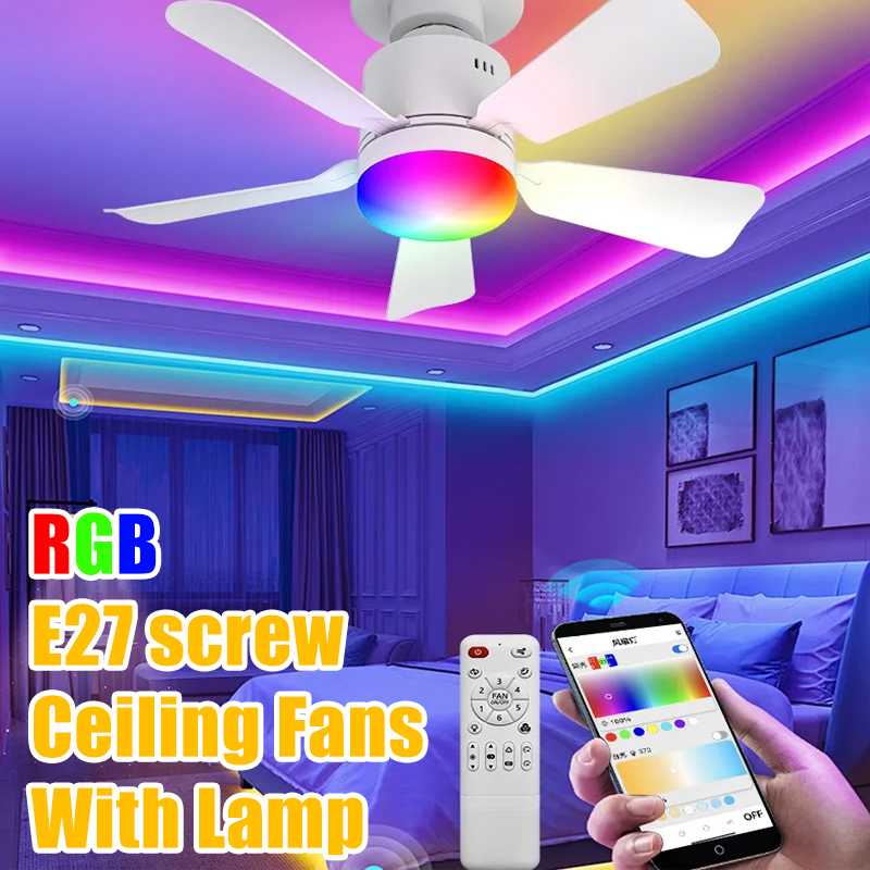 RGB LED Ceiling Fan Lamps E27  - Smart Home Ventilation System ulasan dan harga