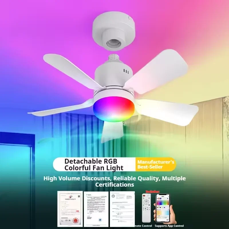 RGB LED Ceiling Fan Lamps E27  - Smart Home Ventilation System ulasan dan harga
