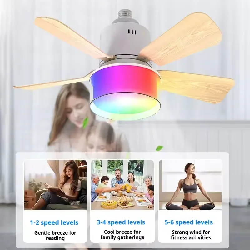 RGB LED Ceiling Fan Lamps E27  - Smart Home Ventilation System ulasan dan harga